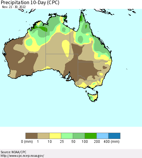 Australia Precipitation 10-Day (CPC) Thematic Map For 11/21/2022 - 11/30/2022