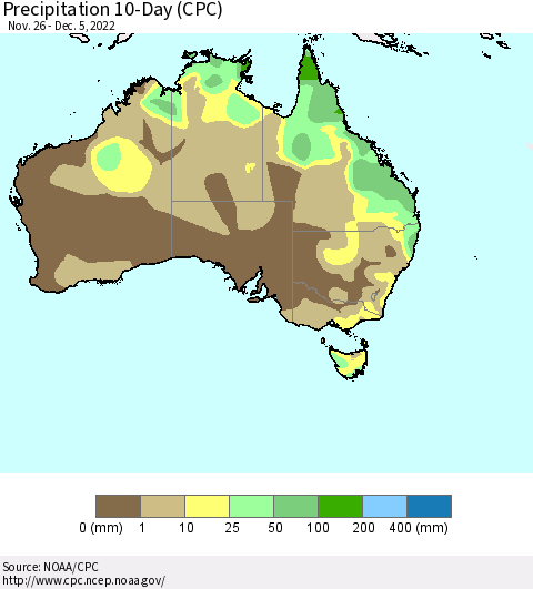 Australia Precipitation 10-Day (CPC) Thematic Map For 11/26/2022 - 12/5/2022