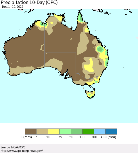 Australia Precipitation 10-Day (CPC) Thematic Map For 12/1/2022 - 12/10/2022