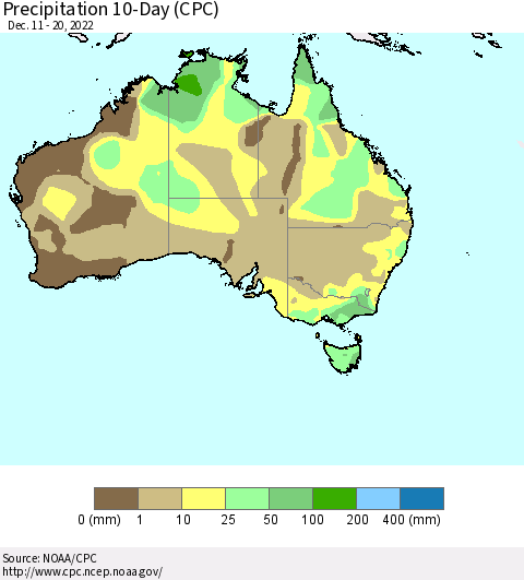 Australia Precipitation 10-Day (CPC) Thematic Map For 12/11/2022 - 12/20/2022