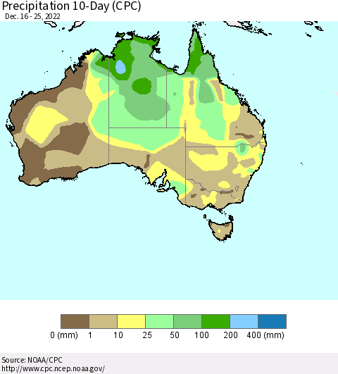 Australia Precipitation 10-Day (CPC) Thematic Map For 12/16/2022 - 12/25/2022