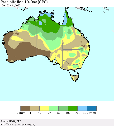 Australia Precipitation 10-Day (CPC) Thematic Map For 12/21/2022 - 12/31/2022