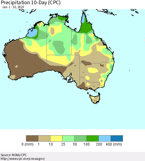 Australia Precipitation 10-Day (CPC) Thematic Map For 1/1/2023 - 1/10/2023