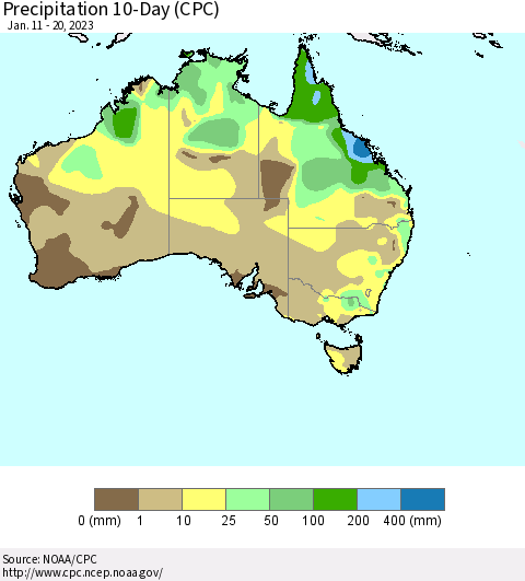 Australia Precipitation 10-Day (CPC) Thematic Map For 1/11/2023 - 1/20/2023