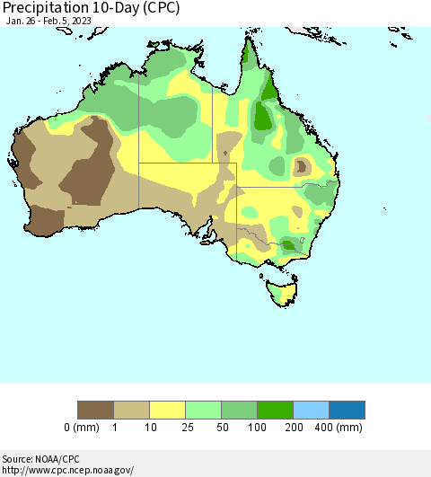 Australia Precipitation 10-Day (CPC) Thematic Map For 1/26/2023 - 2/5/2023