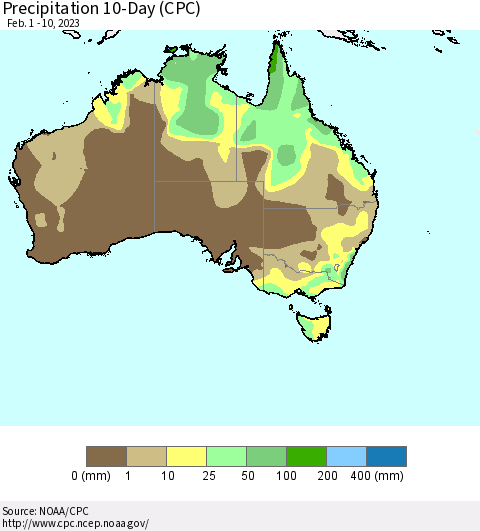Australia Precipitation 10-Day (CPC) Thematic Map For 2/1/2023 - 2/10/2023