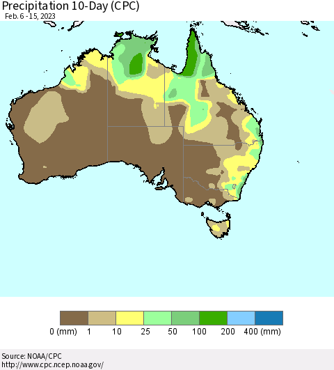 Australia Precipitation 10-Day (CPC) Thematic Map For 2/6/2023 - 2/15/2023
