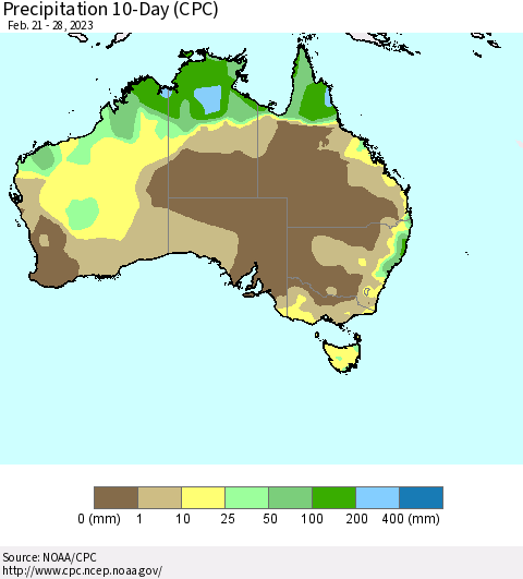 Australia Precipitation 10-Day (CPC) Thematic Map For 2/21/2023 - 2/28/2023