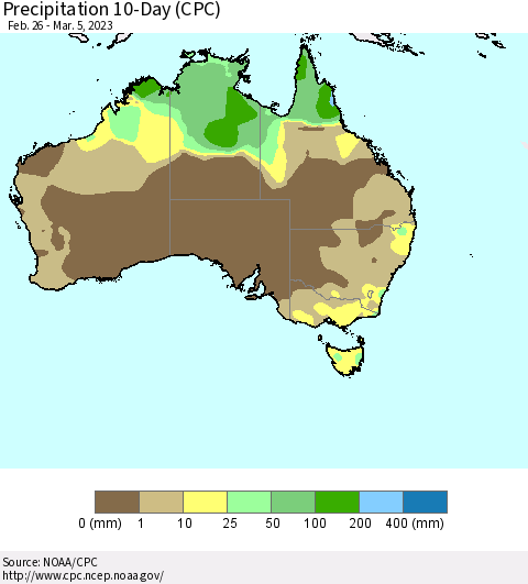 Australia Precipitation 10-Day (CPC) Thematic Map For 2/26/2023 - 3/5/2023