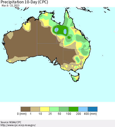 Australia Precipitation 10-Day (CPC) Thematic Map For 3/6/2023 - 3/15/2023