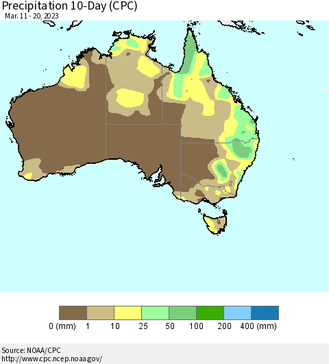 Australia Precipitation 10-Day (CPC) Thematic Map For 3/11/2023 - 3/20/2023
