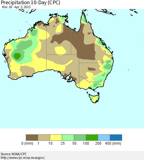 Australia Precipitation 10-Day (CPC) Thematic Map For 3/26/2023 - 4/5/2023