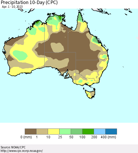 Australia Precipitation 10-Day (CPC) Thematic Map For 4/1/2023 - 4/10/2023