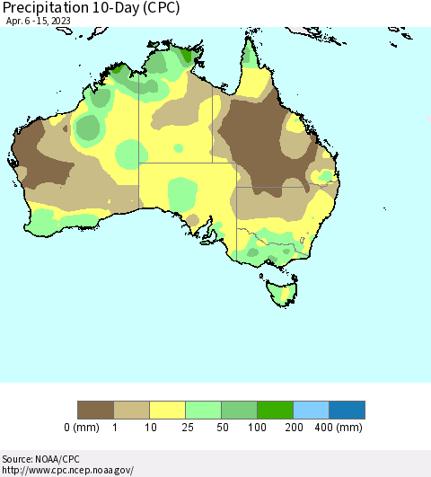 Australia Precipitation 10-Day (CPC) Thematic Map For 4/6/2023 - 4/15/2023