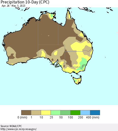 Australia Precipitation 10-Day (CPC) Thematic Map For 4/26/2023 - 5/5/2023