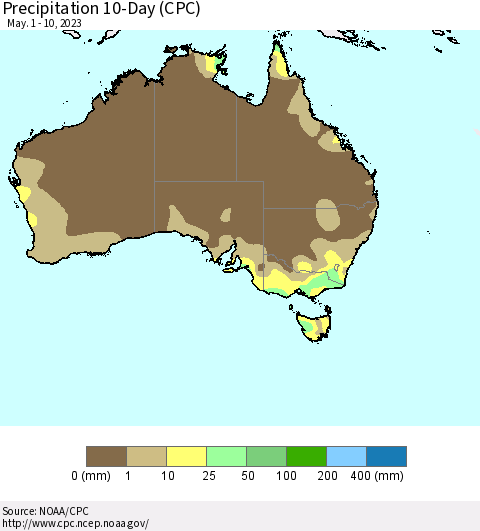 Australia Precipitation 10-Day (CPC) Thematic Map For 5/1/2023 - 5/10/2023