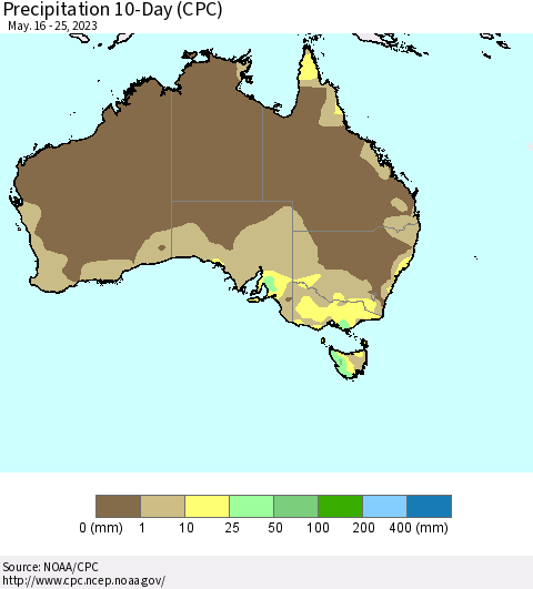 Australia Precipitation 10-Day (CPC) Thematic Map For 5/16/2023 - 5/25/2023