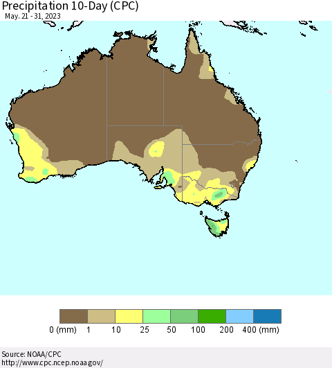 Australia Precipitation 10-Day (CPC) Thematic Map For 5/21/2023 - 5/31/2023