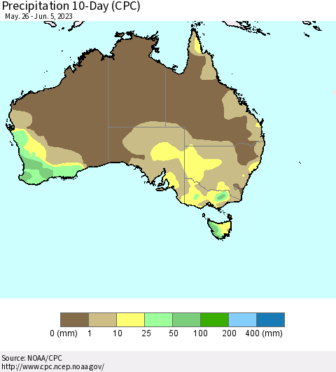 Australia Precipitation 10-Day (CPC) Thematic Map For 5/26/2023 - 6/5/2023