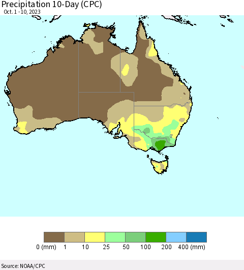 Australia Precipitation 10-Day (CPC) Thematic Map For 10/1/2023 - 10/10/2023