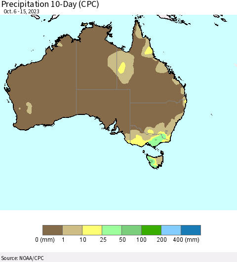 Australia Precipitation 10-Day (CPC) Thematic Map For 10/6/2023 - 10/15/2023