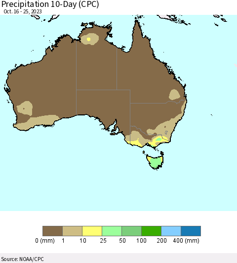 Australia Precipitation 10-Day (CPC) Thematic Map For 10/16/2023 - 10/25/2023