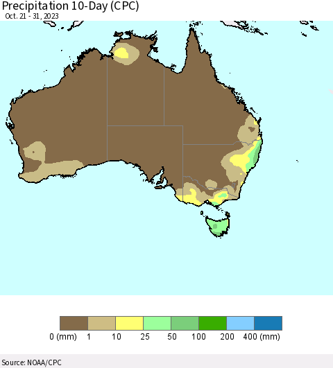 Australia Precipitation 10-Day (CPC) Thematic Map For 10/21/2023 - 10/31/2023