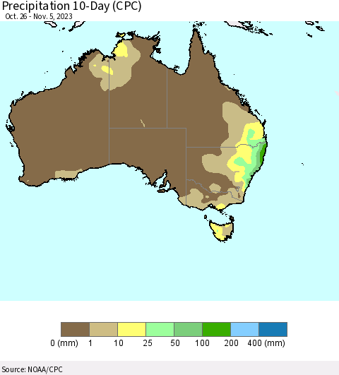 Australia Precipitation 10-Day (CPC) Thematic Map For 10/26/2023 - 11/5/2023