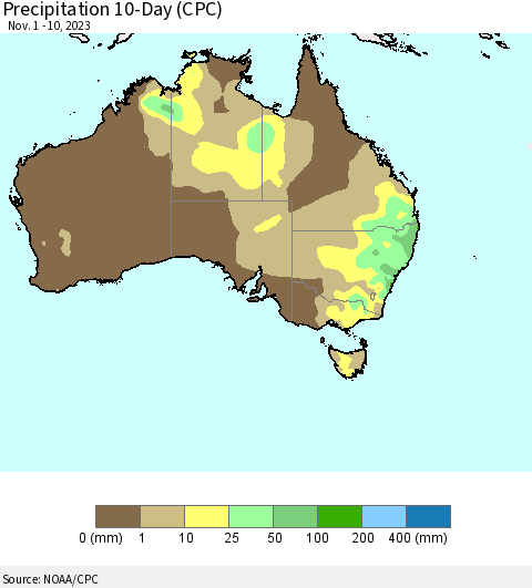 Australia Precipitation 10-Day (CPC) Thematic Map For 11/1/2023 - 11/10/2023