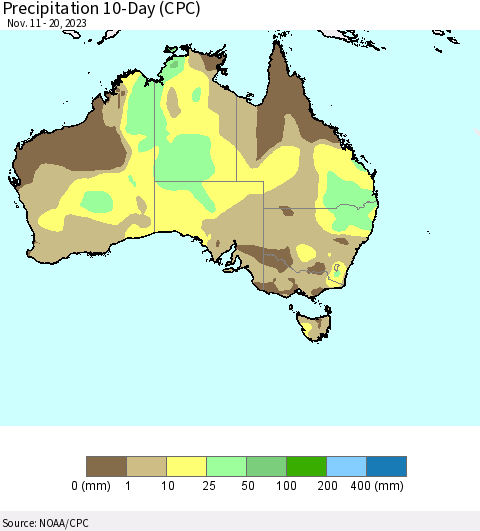 Australia Precipitation 10-Day (CPC) Thematic Map For 11/11/2023 - 11/20/2023