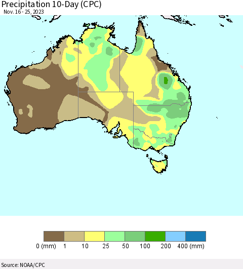 Australia Precipitation 10-Day (CPC) Thematic Map For 11/16/2023 - 11/25/2023
