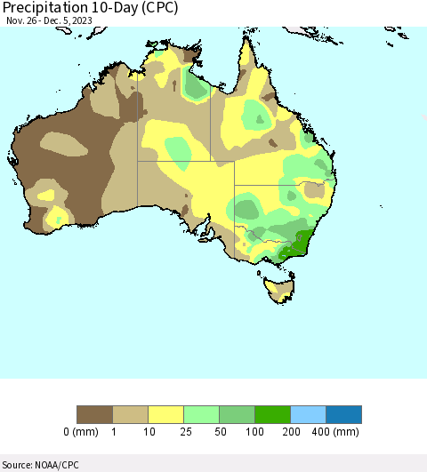 Australia Precipitation 10-Day (CPC) Thematic Map For 11/26/2023 - 12/5/2023