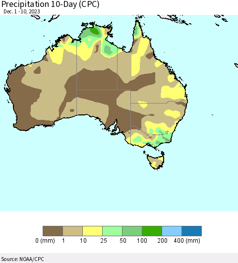 Australia Precipitation 10-Day (CPC) Thematic Map For 12/1/2023 - 12/10/2023