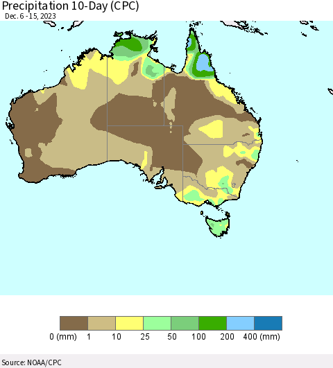 Australia Precipitation 10-Day (CPC) Thematic Map For 12/6/2023 - 12/15/2023