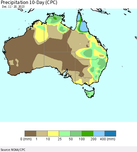 Australia Precipitation 10-Day (CPC) Thematic Map For 12/11/2023 - 12/20/2023