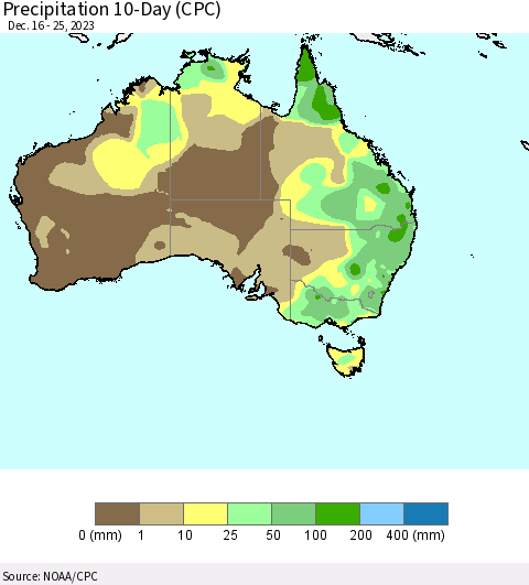 Australia Precipitation 10-Day (CPC) Thematic Map For 12/16/2023 - 12/25/2023