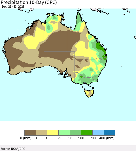 Australia Precipitation 10-Day (CPC) Thematic Map For 12/21/2023 - 12/31/2023