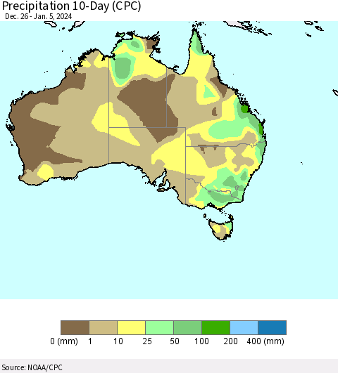 Australia Precipitation 10-Day (CPC) Thematic Map For 12/26/2023 - 1/5/2024
