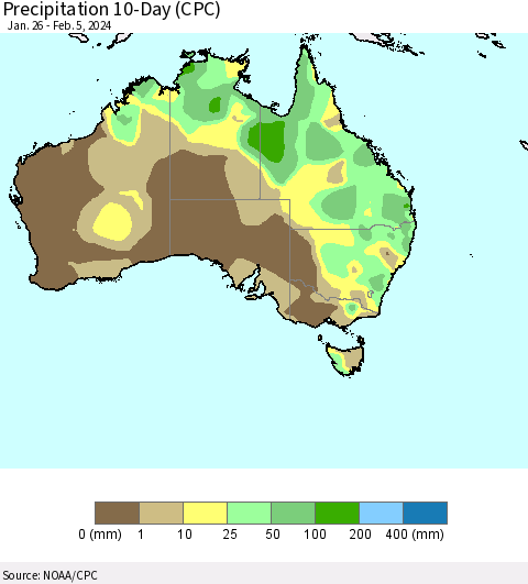 Australia Precipitation 10-Day (CPC) Thematic Map For 1/26/2024 - 2/5/2024