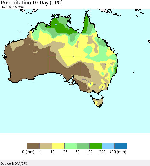 Australia Precipitation 10-Day (CPC) Thematic Map For 2/6/2024 - 2/15/2024