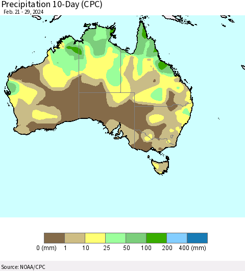 Australia Precipitation 10-Day (CPC) Thematic Map For 2/21/2024 - 2/29/2024
