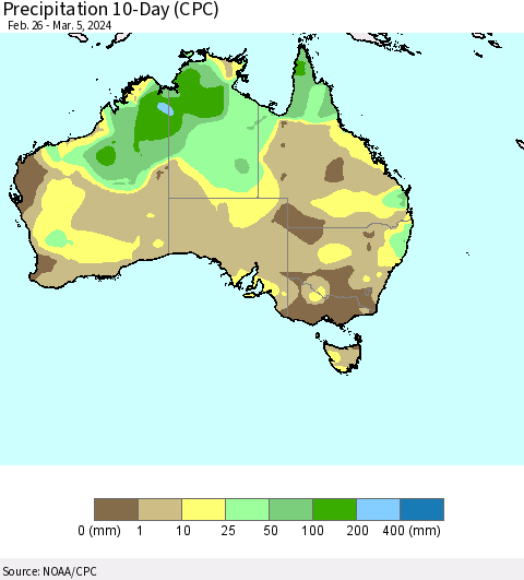 Australia Precipitation 10-Day (CPC) Thematic Map For 2/26/2024 - 3/5/2024