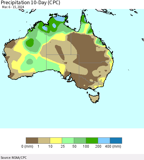 Australia Precipitation 10-Day (CPC) Thematic Map For 3/6/2024 - 3/15/2024