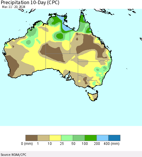 Australia Precipitation 10-Day (CPC) Thematic Map For 3/11/2024 - 3/20/2024