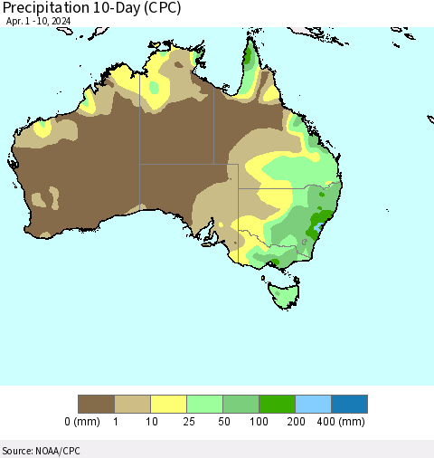 Australia Precipitation 10-Day (CPC) Thematic Map For 4/1/2024 - 4/10/2024