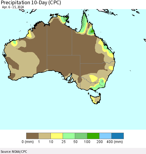 Australia Precipitation 10-Day (CPC) Thematic Map For 4/6/2024 - 4/15/2024
