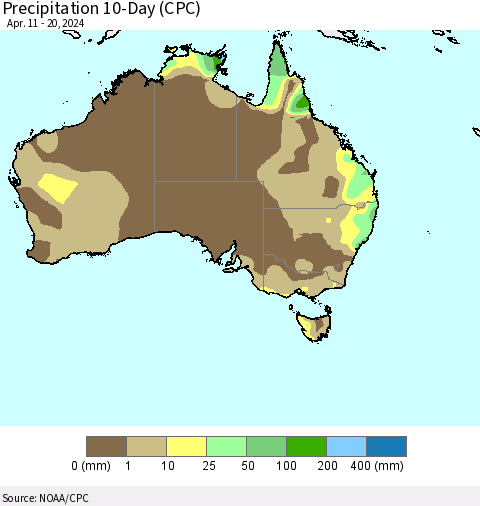 Australia Precipitation 10-Day (CPC) Thematic Map For 4/11/2024 - 4/20/2024