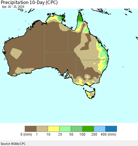 Australia Precipitation 10-Day (CPC) Thematic Map For 4/16/2024 - 4/25/2024