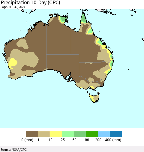Australia Precipitation 10-Day (CPC) Thematic Map For 4/21/2024 - 4/30/2024