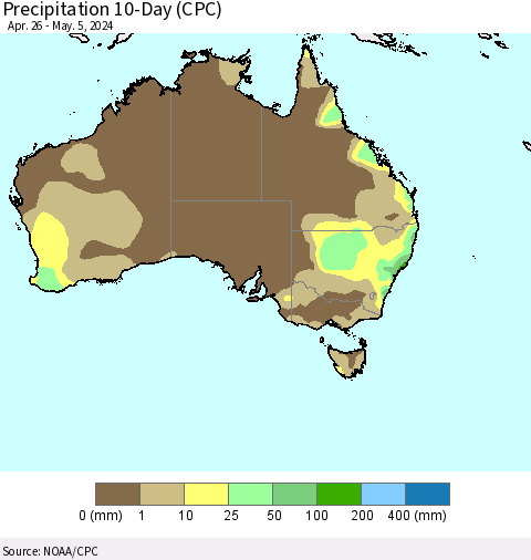 Australia Precipitation 10-Day (CPC) Thematic Map For 4/26/2024 - 5/5/2024